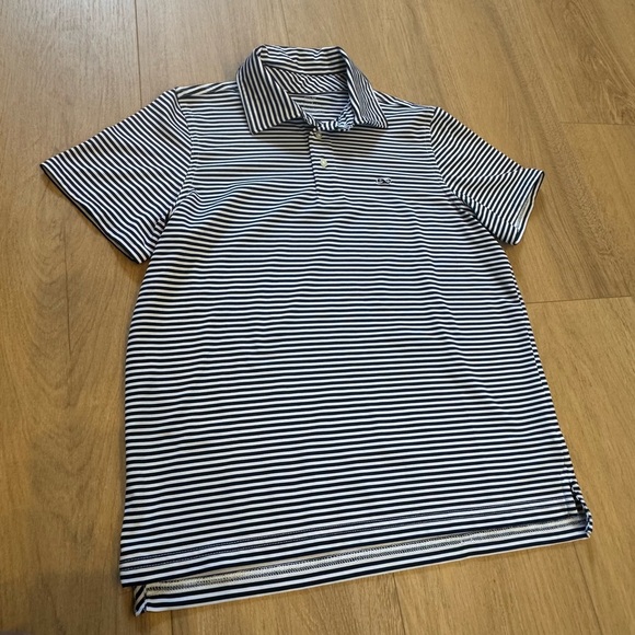 Vineyard Vines Boys Navy & White Bradley Striped Sankaty Performance Polo Shirt - Picture 1 of 5
